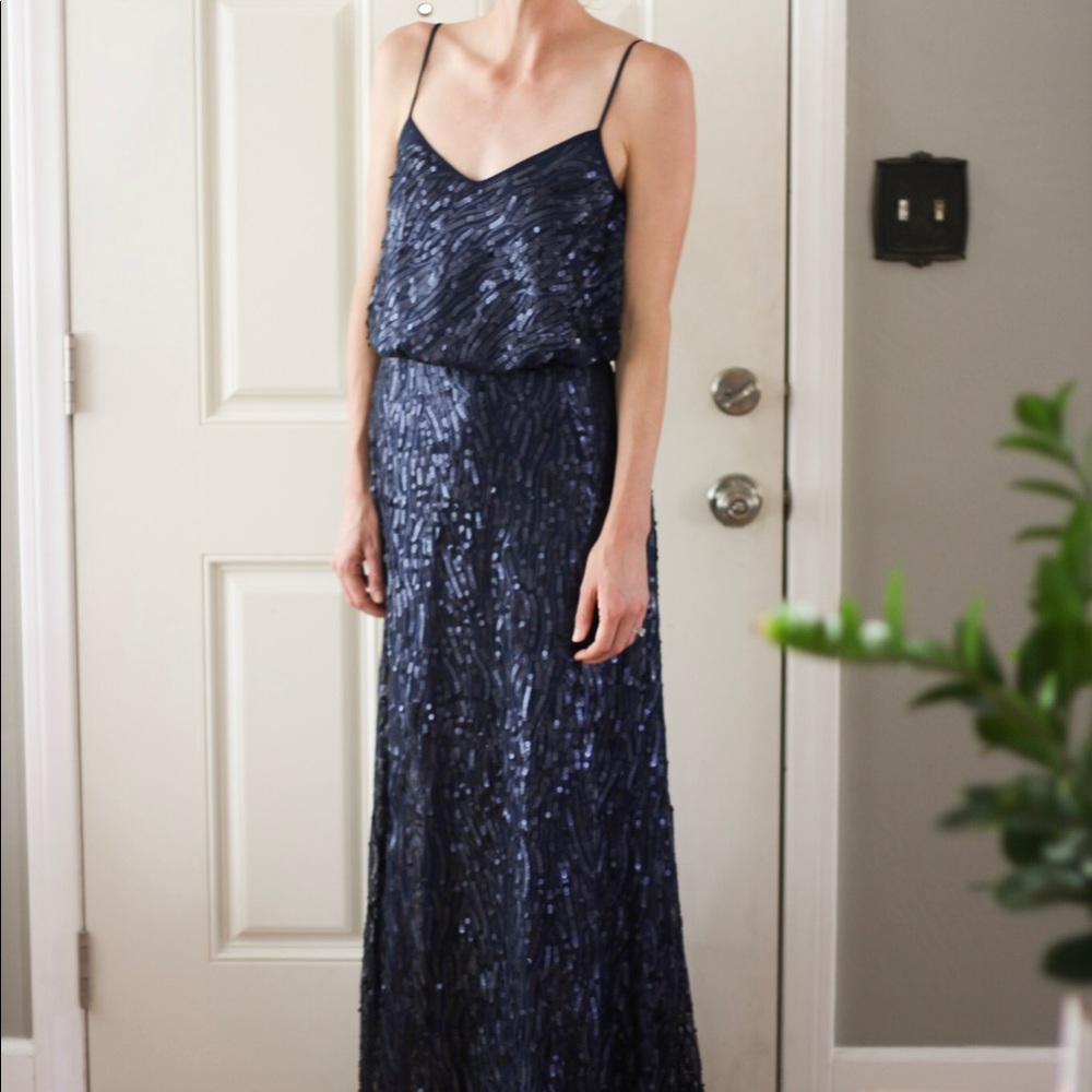 Donna Morgan long Navy sequined gown